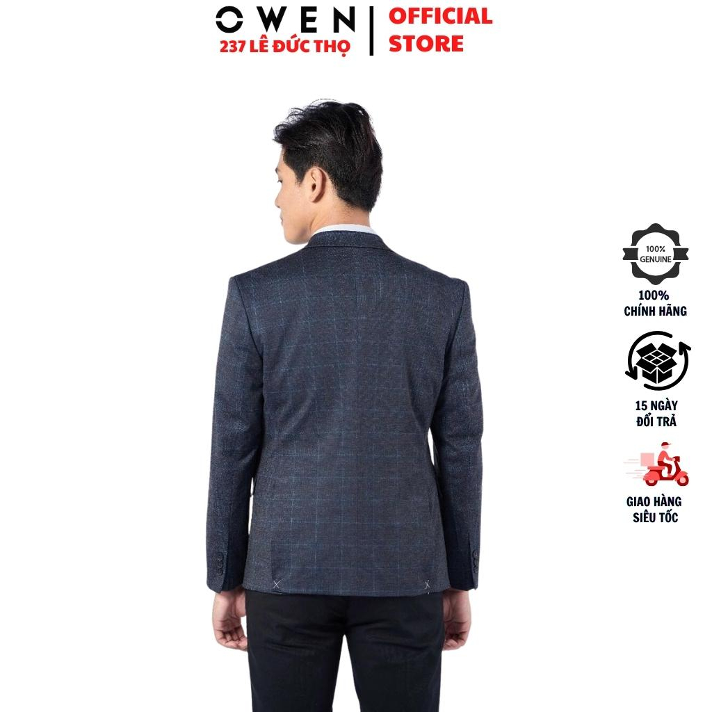 Áo blazer nam Owen BL220696 khoác demi màu kẻ caro ghi đậm vest rời vải polyester cao cấp dáng regular fit trẻ trung lịc