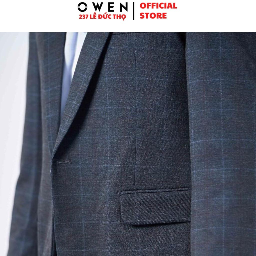 Áo blazer nam Owen BL220696 khoác demi màu kẻ caro ghi đậm vest rời vải polyester cao cấp dáng regular fit trẻ trung lịc