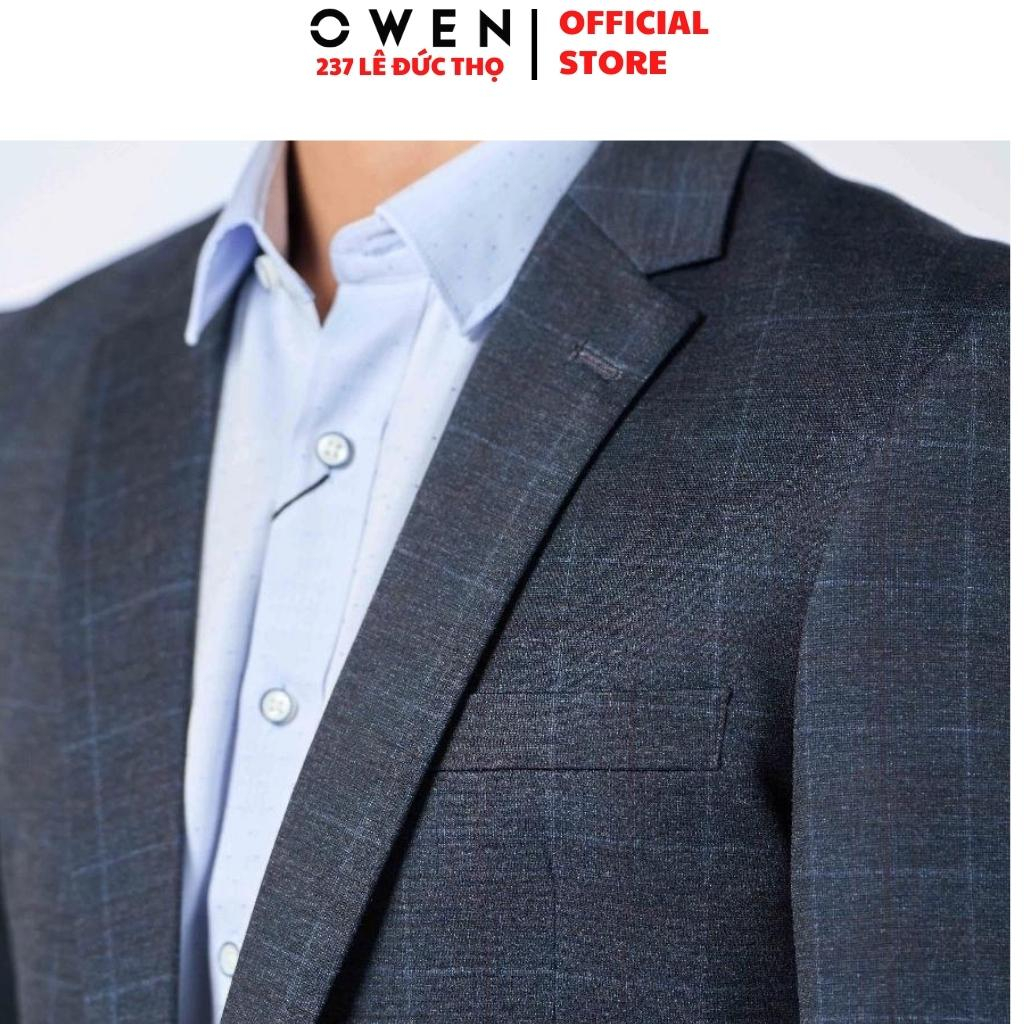 Áo blazer nam Owen BL220696 khoác demi màu kẻ caro ghi đậm vest rời vải polyester cao cấp dáng regular fit trẻ trung lịc