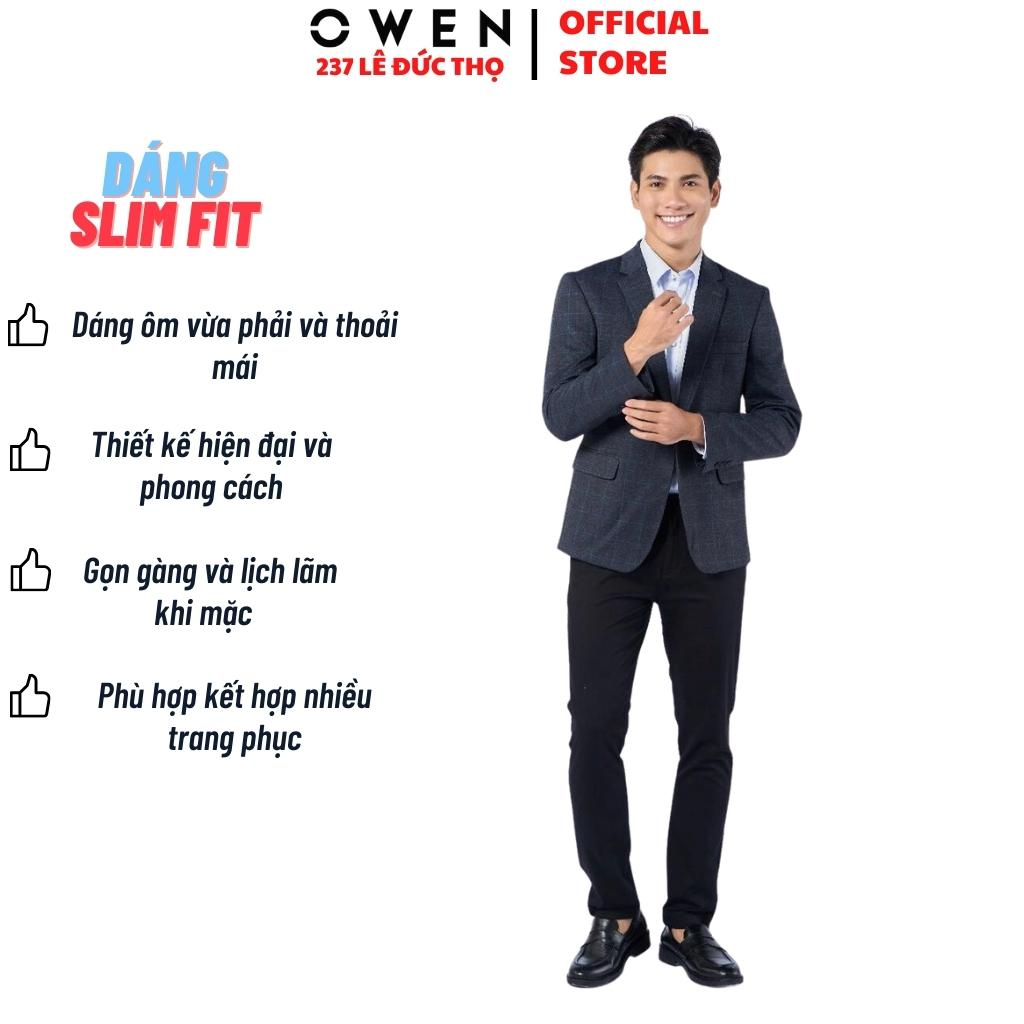 Áo blazer nam Owen BL220696 khoác demi màu kẻ caro ghi đậm vest rời vải polyester cao cấp dáng regular fit trẻ trung lịc