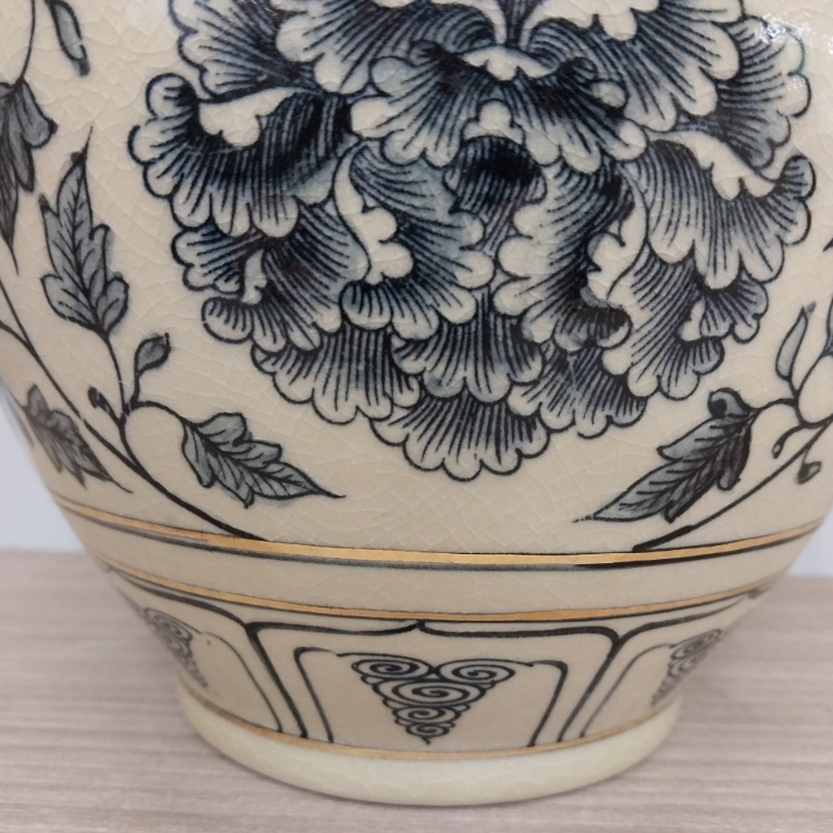 Bình Trường Phúc cao 23,5cm, vẽ chỉ vàng 24k, gốm Chu Đậu, họa tiết hoa Phù Dung