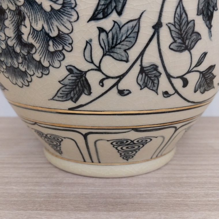 Bình Trường Phúc cao 23,5cm, vẽ chỉ vàng 24k, gốm Chu Đậu, họa tiết hoa Phù Dung