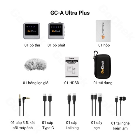 Micro thu âm không dây Gochek A Ultra Plus/ B Ultra Plus - Micro ghi âm không dây dành cho điện thoại, máy ảnh