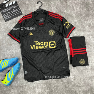 Set Bộ Quần Áo Bóng Đá CLB Manchester Uniited Đen 2023Vải Thái Chuẩn Áo Thi Đấu