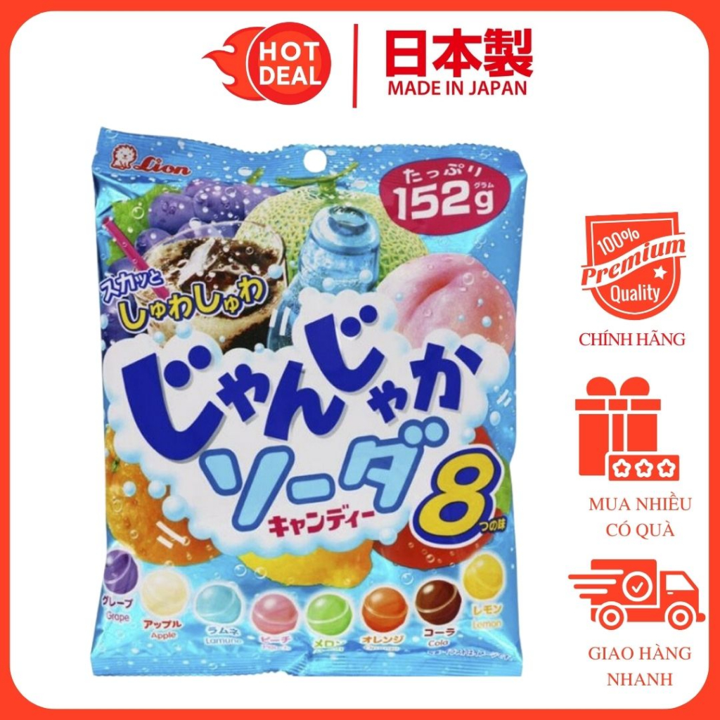 Lốc 6 Gói Kẹo Soda Lion Trái Cây 8 Vị Nhật Bản 114G/Gói