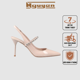 Giày nữ cao gót mũi nhọn nhọn bít mũi quai đính đá gót cao 7p+đế = 9cm N49