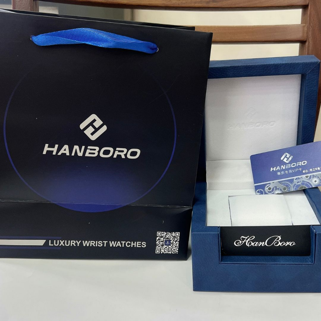 Đồng hồ đeo tay nam chính hãng dây da máy cơ cao cấp hanboro size 45mm fullbox