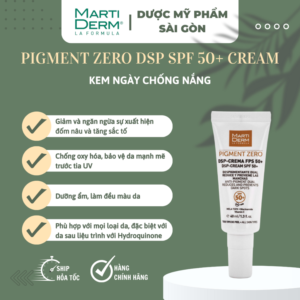 Kem ngày chống nắng làm sáng da, mờ sắc tố martiderm pigment zero dsp SPF50+ cream (40ml)