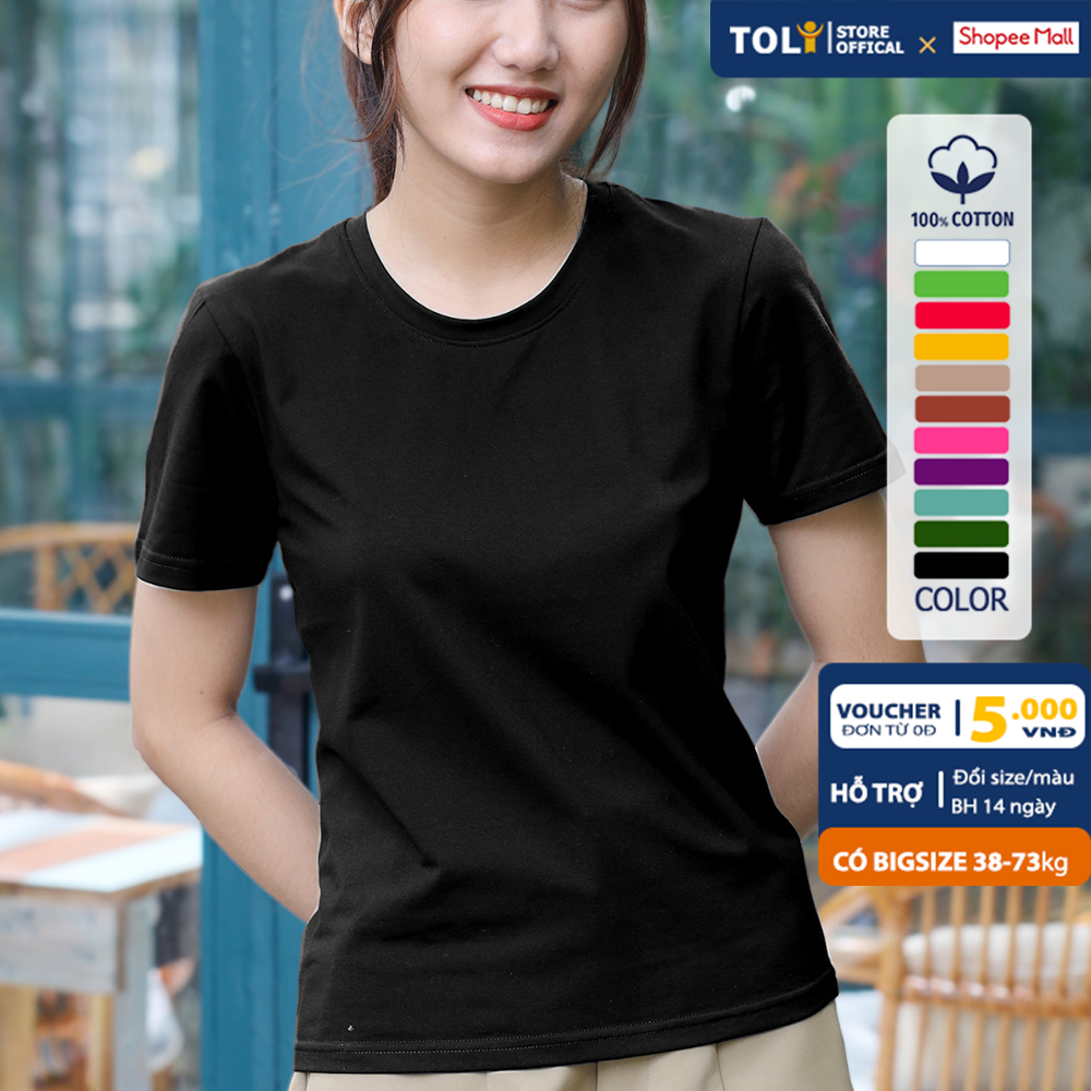 Áo thun nữ TOLI cổ tròn tay ngắn, dáng ôm nhẹ, vải Cotton co dãn mềm mịn, màu trơn, hàng chính hãng cao cấp [Tr-11B]