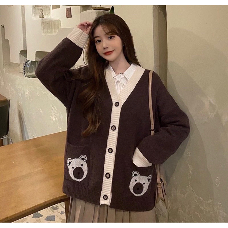 Áo Khoác Cadigan Hình Gấu Nâu