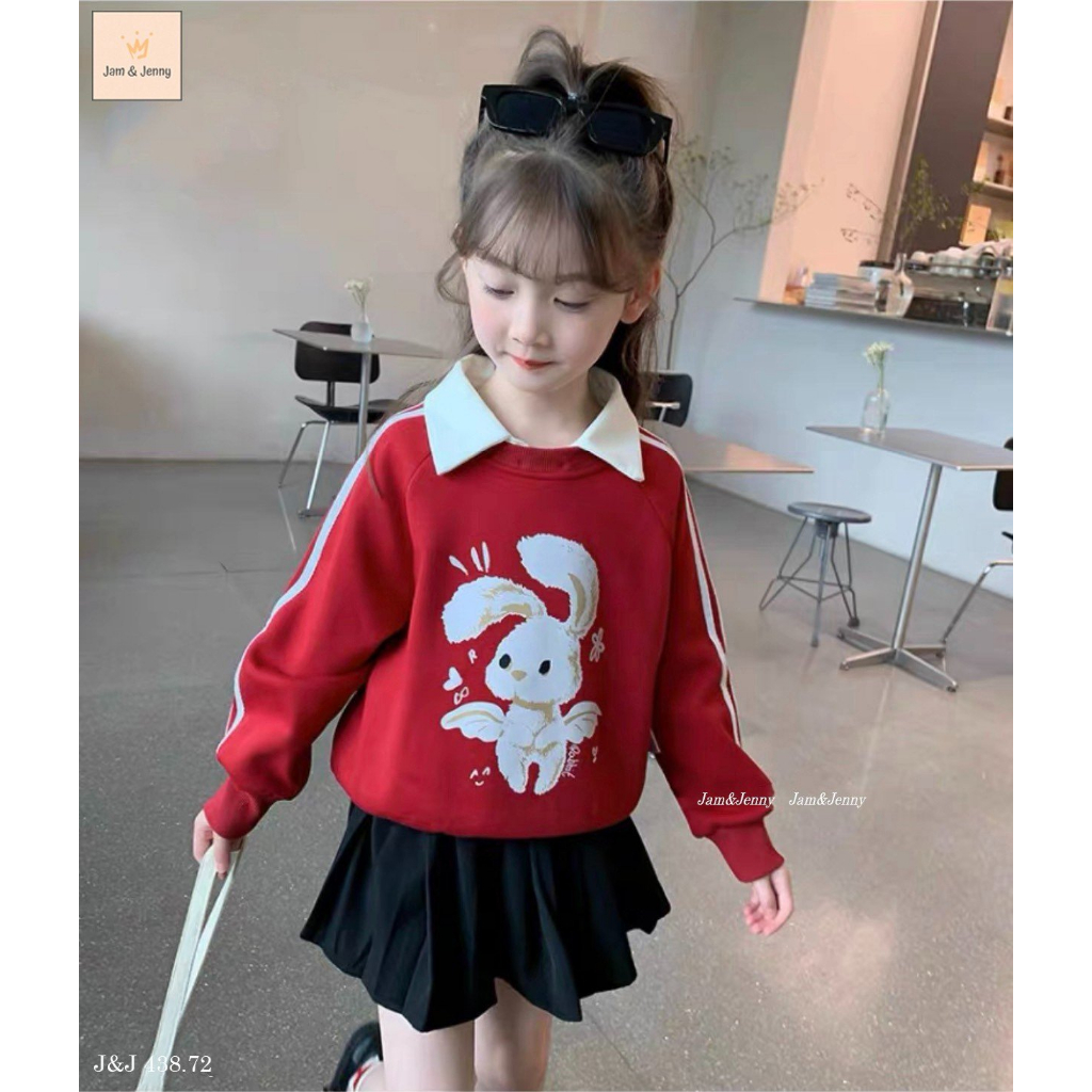 SET J&J ÁO ĐỎ HÌNH THỎ CHÂN VÁY ĐEN