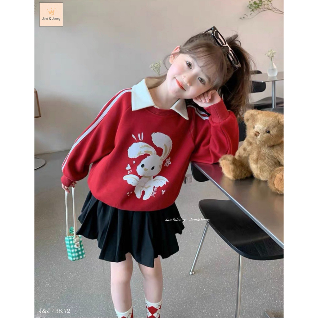 SET J&J ÁO ĐỎ HÌNH THỎ CHÂN VÁY ĐEN