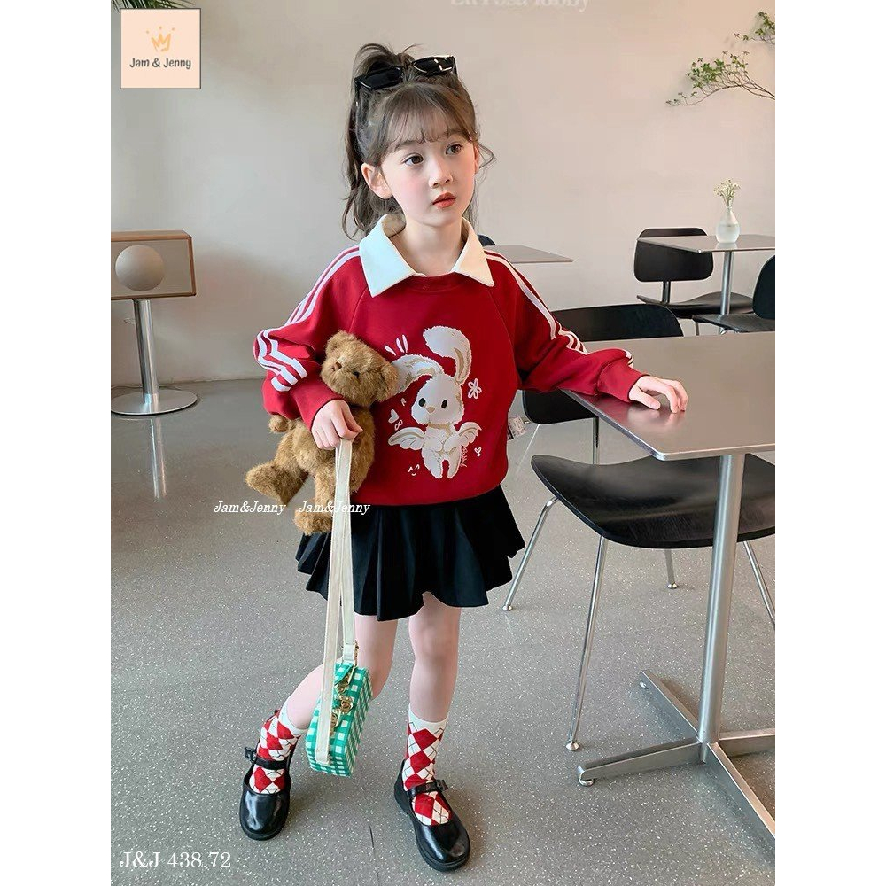 SET J&J ÁO ĐỎ HÌNH THỎ CHÂN VÁY ĐEN