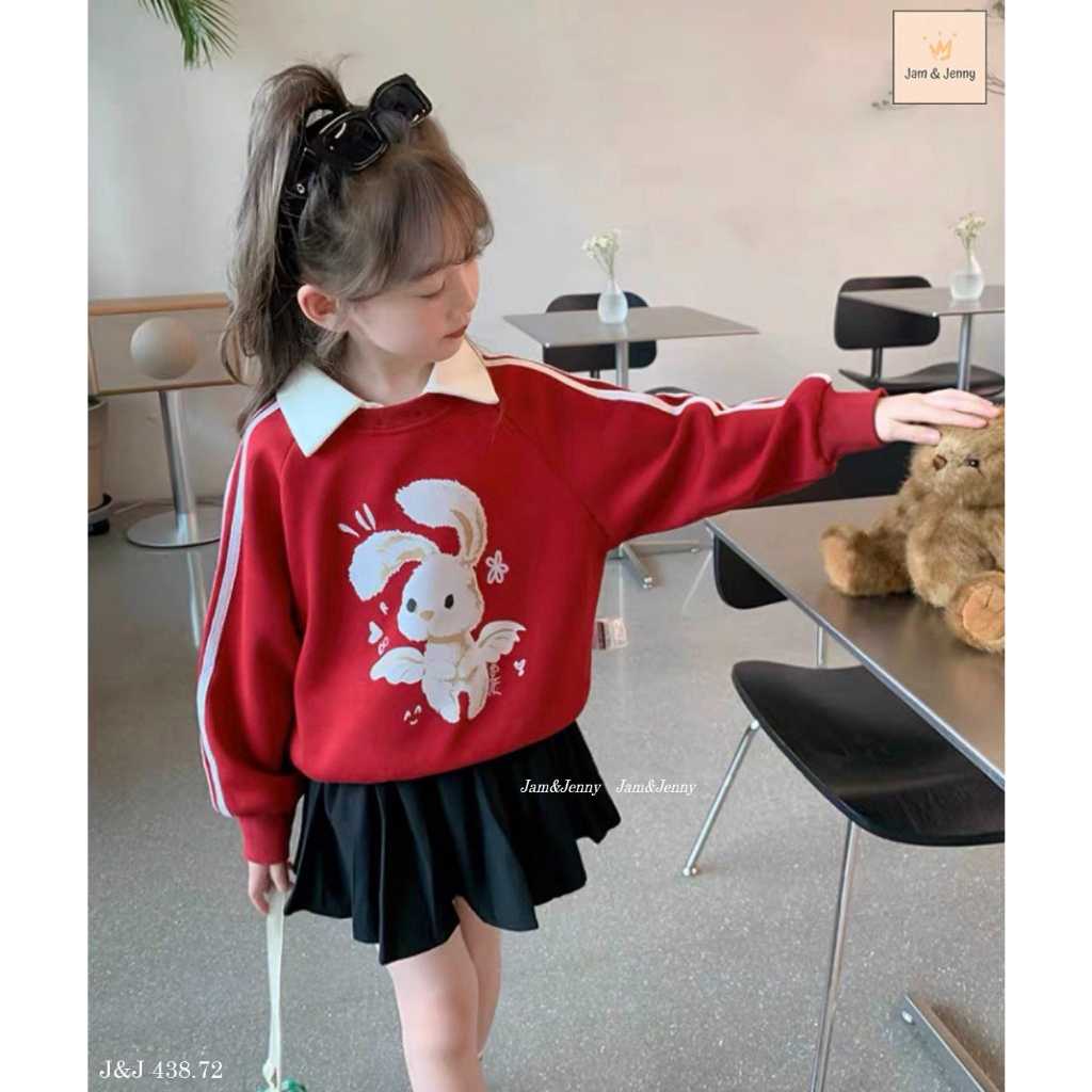 SET J&J ÁO ĐỎ HÌNH THỎ CHÂN VÁY ĐEN