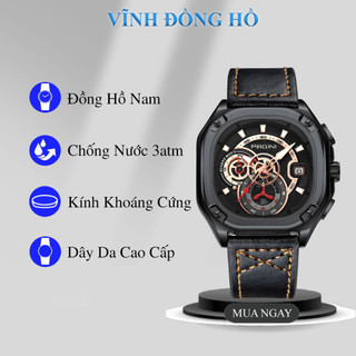  Đồng Hồ Nam Pagini Mặt Vuông PA1878 Dây Da Chống Xước Chống Nước - Hàng Chính Hãng 