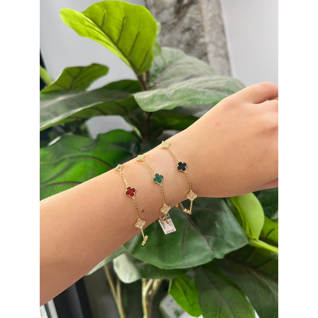 Lắc tay vàng tây 10K cỏ 4 lá đá vân xanh phong cách Ý Bảo Tín Mạnh Hải LPCY 10K61