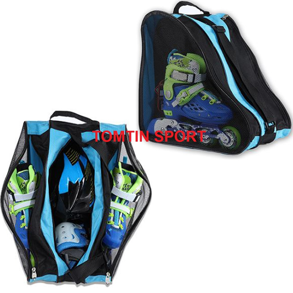 Túi đựng giày trượt patin 3 ngăn rộng rãi đựng 1 đôi patin người lớn kèm mũ và bảo hộ chân tay