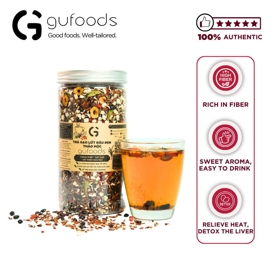 Trà gạo lứt - GUfoods brown-rice tea mixed with black beans (200g/500g)- Heat relieving, Liver detoxing, Sleep improving