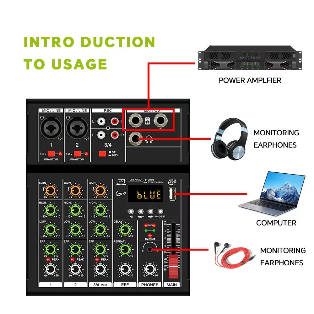 Bàn trộn âm thanh mixer USB 5.0 BLUETOOTH cao cấp chuyên nghiệp karaoke gia đình trong trẻo