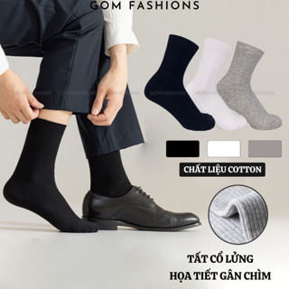 Tất nam cổ trung trơn màu GOMTAT mẫu gân chìm, sợi cotton mềm mại, thoáng khí êm chân  -FIVE-TAY10-LUNG-1DOI