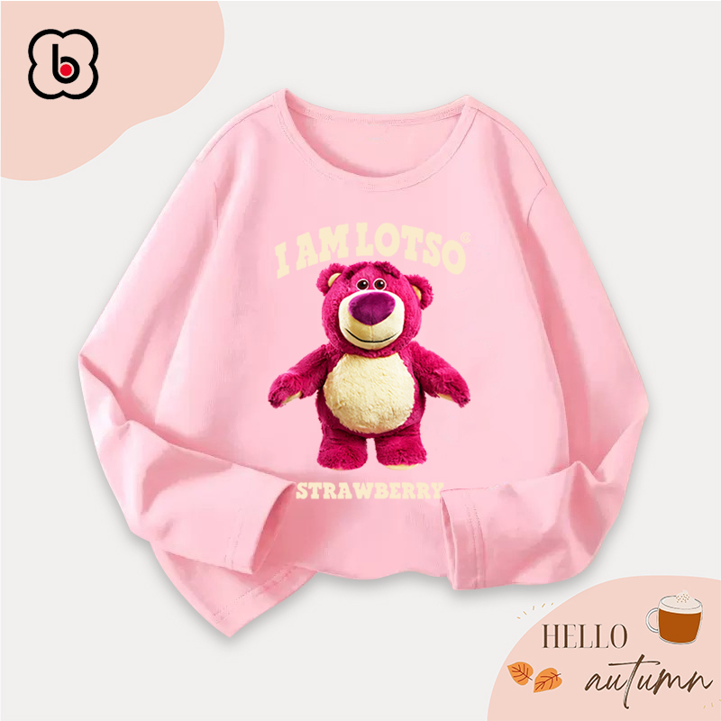 Áo dài tay bé gái BabyloveGO 2024 áo thu đông cổ tròn chất thun cotton in hình Lotso dễ thương