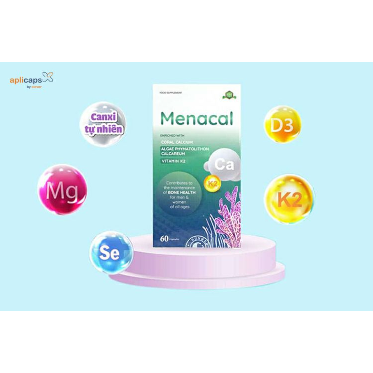 Menacal Canxi tự nhiên và D3K2 không nóng không táo cho cả nhà hộp 60 viên