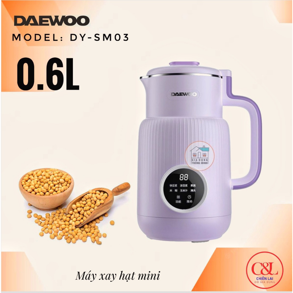 Máy xay nấu làm sữa hạt DAEWOO DY-SM03 màu trắng tím vàng ,công suất 600W bảo hành 12 tháng