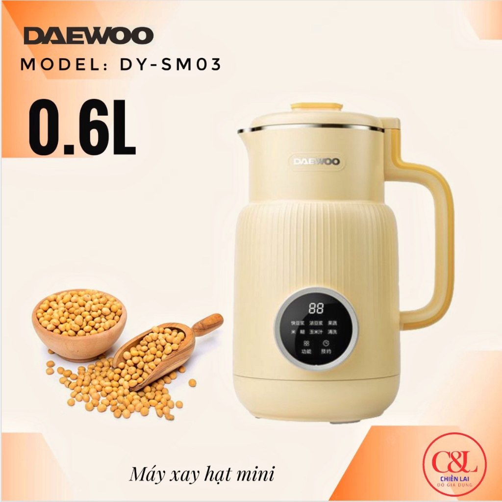 Máy xay nấu làm sữa hạt DAEWOO DY-SM03 màu trắng tím vàng ,công suất 600W bảo hành 12 tháng