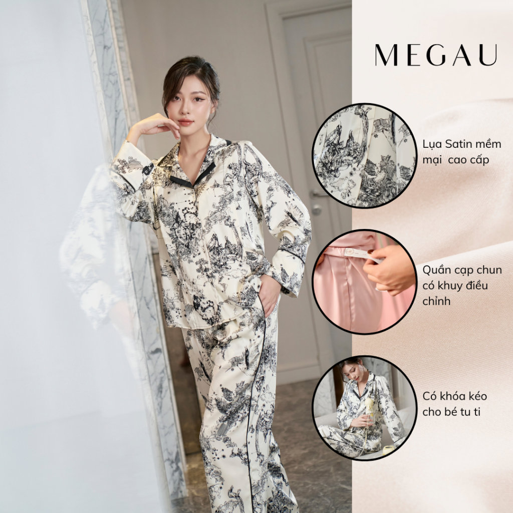 LORAINE - Set đồ ngủ cho mẹ bầu và sau sinh dài tay thương hiệu MEGAU