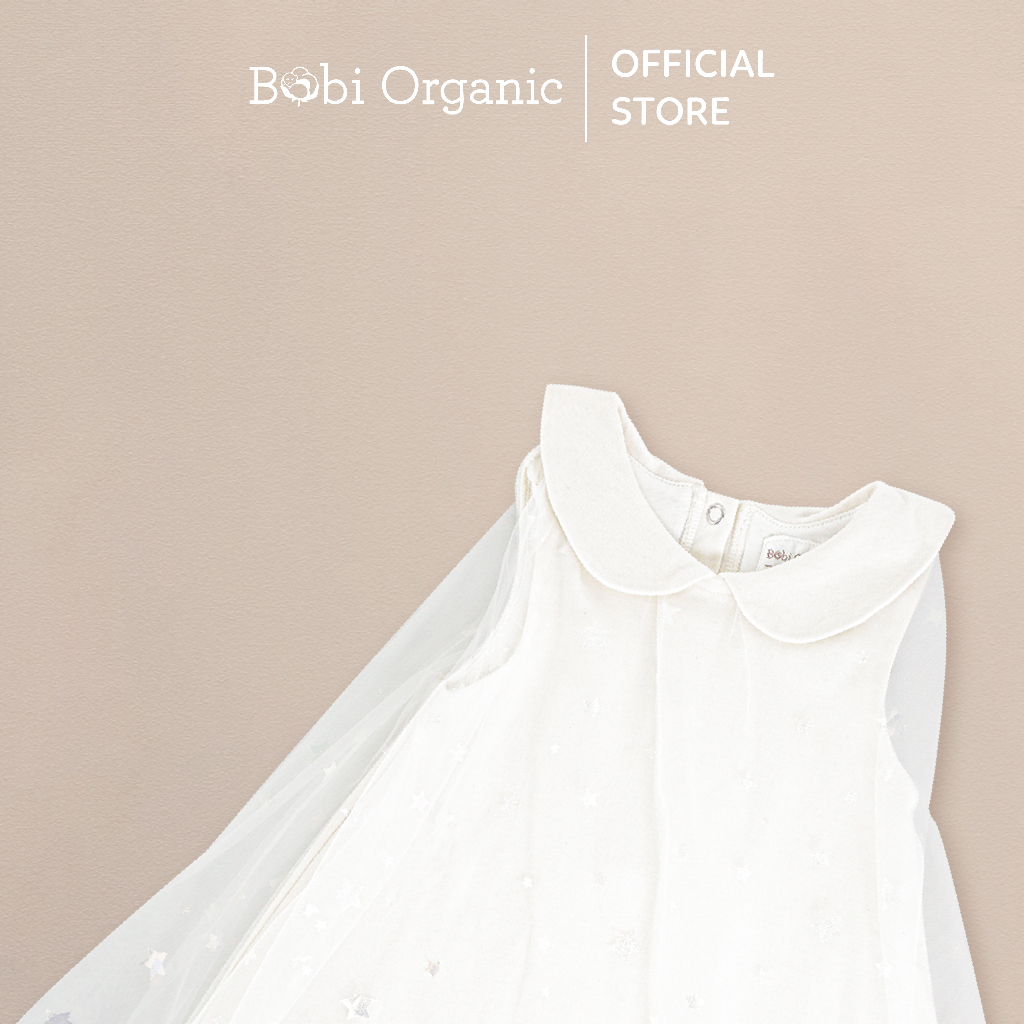 Quần áo trẻ em Bobicraft - Áo đầm voan sao cổ lá sen bé gái - Cotton hữu cơ organic an toàn