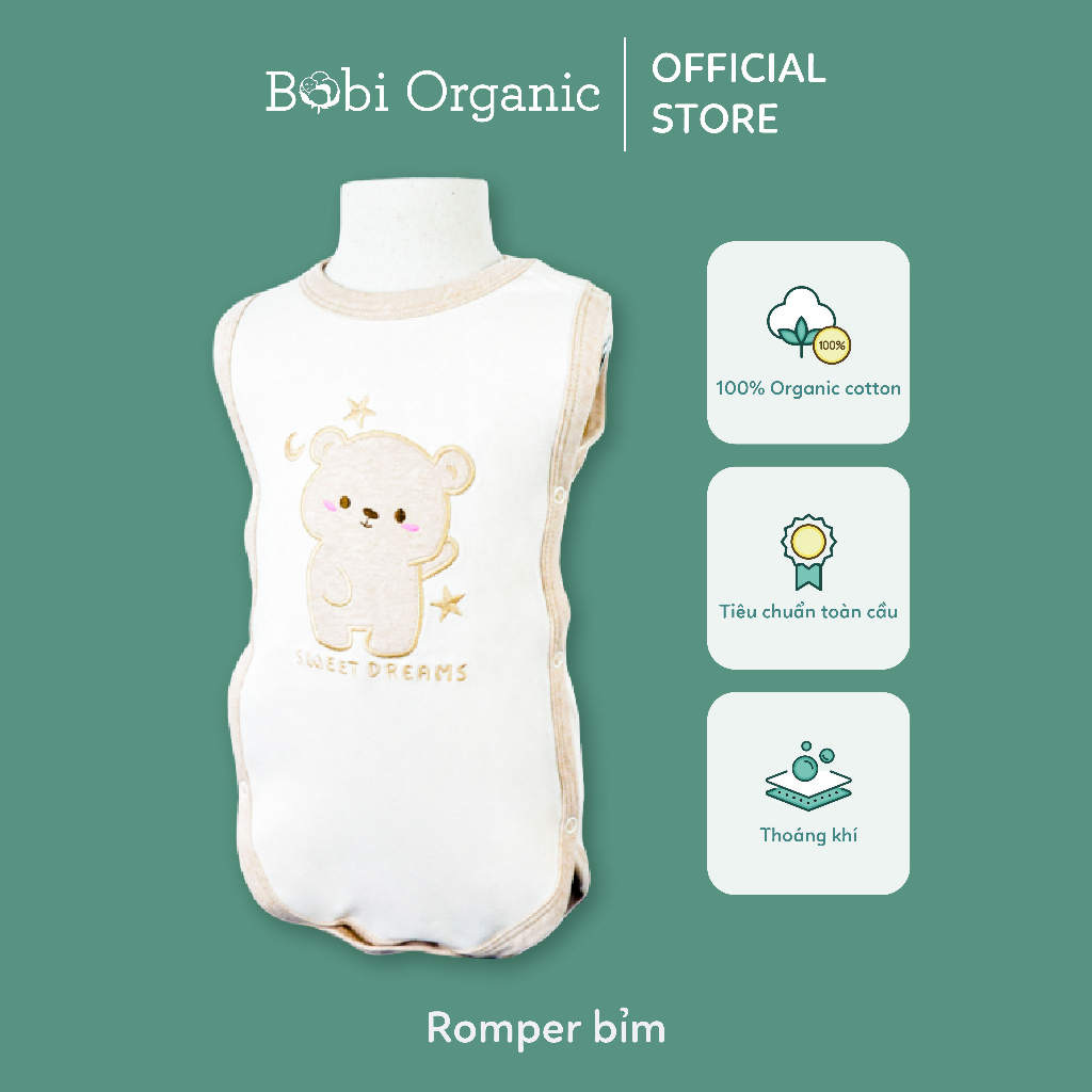 Quần áo trẻ em Bobicraft - Bộ đồ liền thân bodysuit Romper bỉm gấu cho bé trai bé gái - Cotton hữu cơ organic an toàn