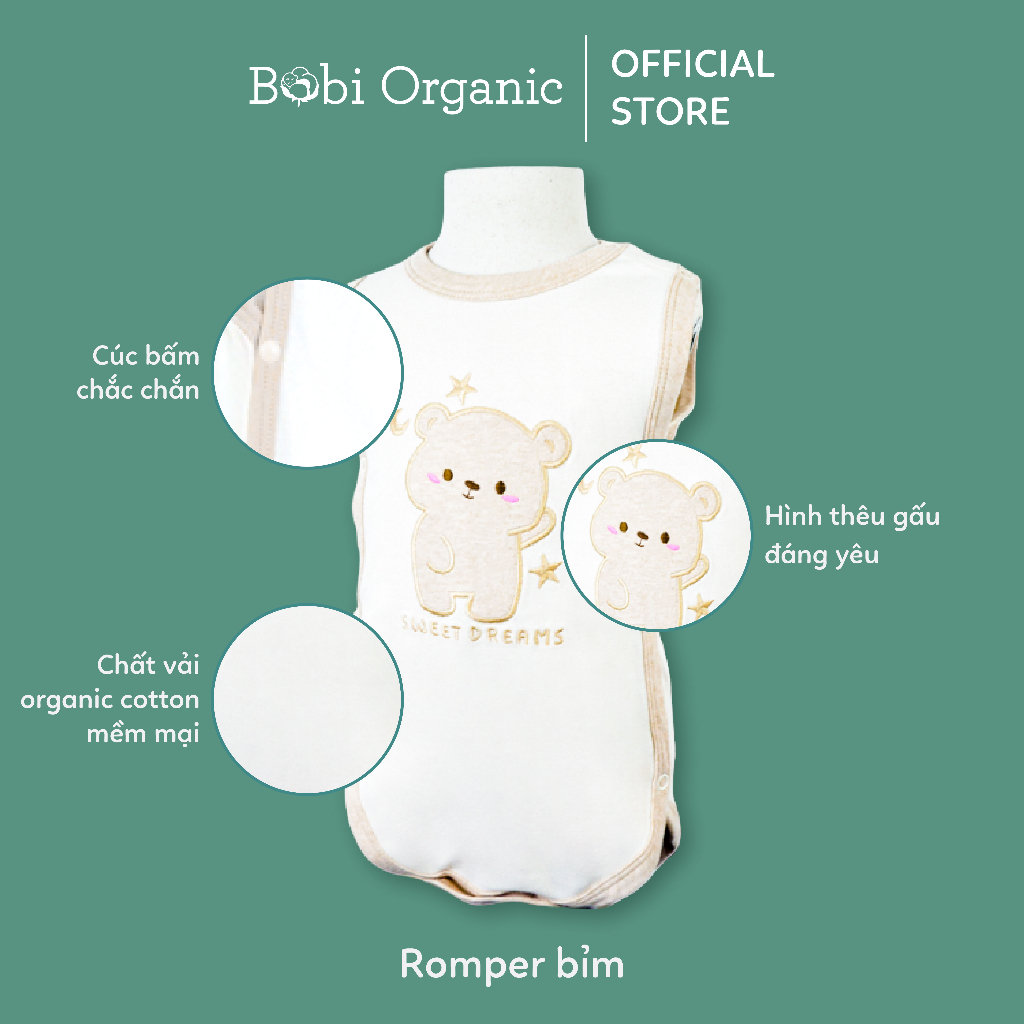 Quần áo trẻ em Bobicraft - Bộ đồ liền thân bodysuit Romper bỉm gấu cho bé trai bé gái - Cotton hữu cơ organic an toàn