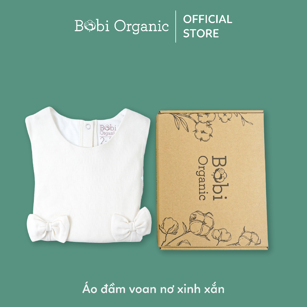 Quần áo trẻ em Bobicraft - Áo đầm voan nơ bé gái xinh xắn - Cotton hữu cơ organic an toàn