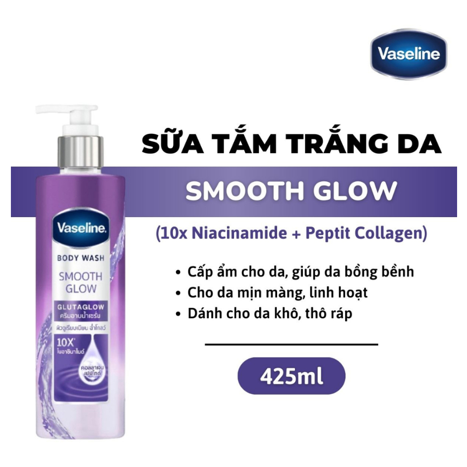 Sữa Tắm Kích Trắng Vaseline Body Wash GlutaGlow 10X, Sữa Tắm Sáng Da Cho Da Ẩm Mượt 425ML
