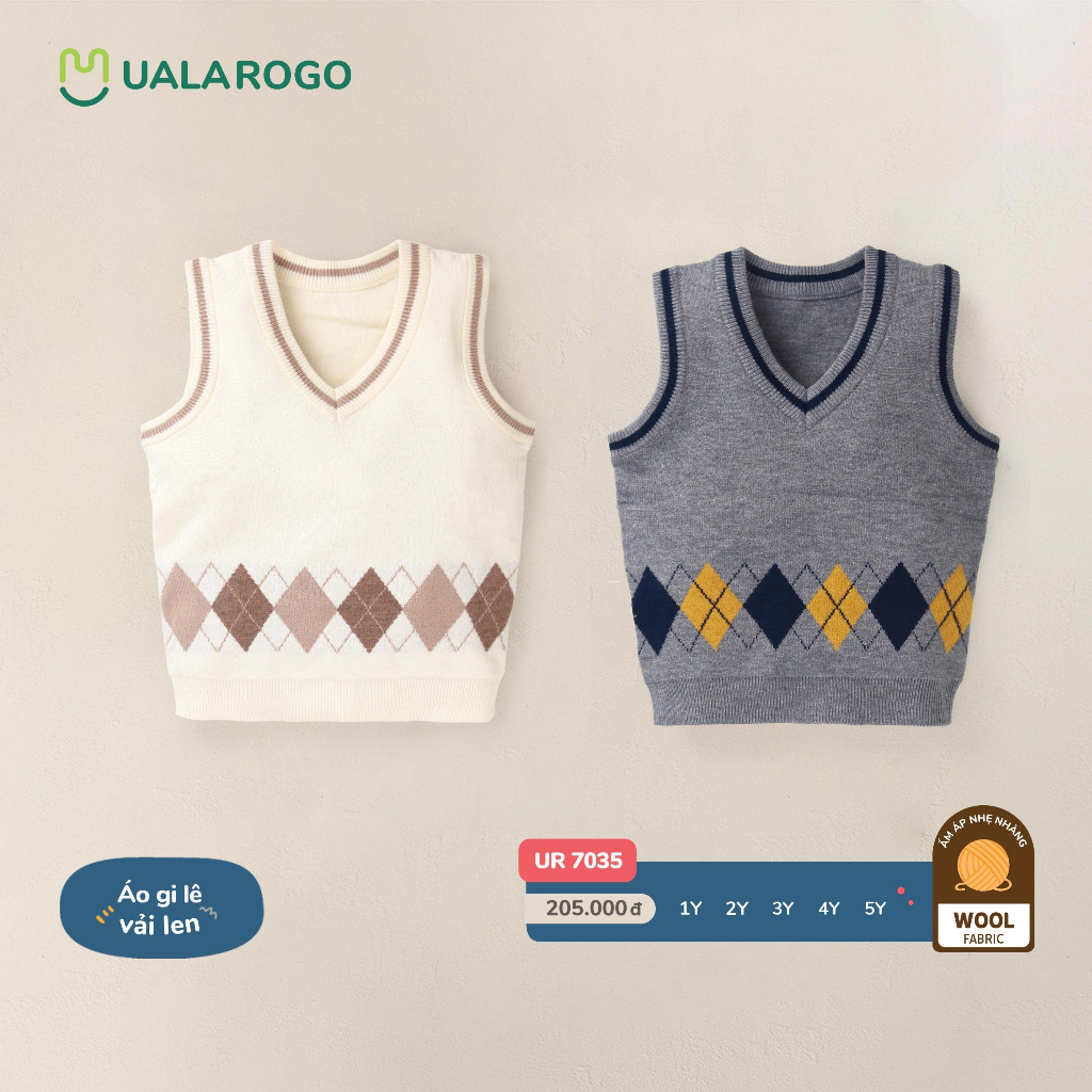Áo Gile Ualarogo cho bé 1 - 4 tuổi sợi Len ấm áp nhẹ nhàng gọn nhẹ mềm mại thoáng khí 7035