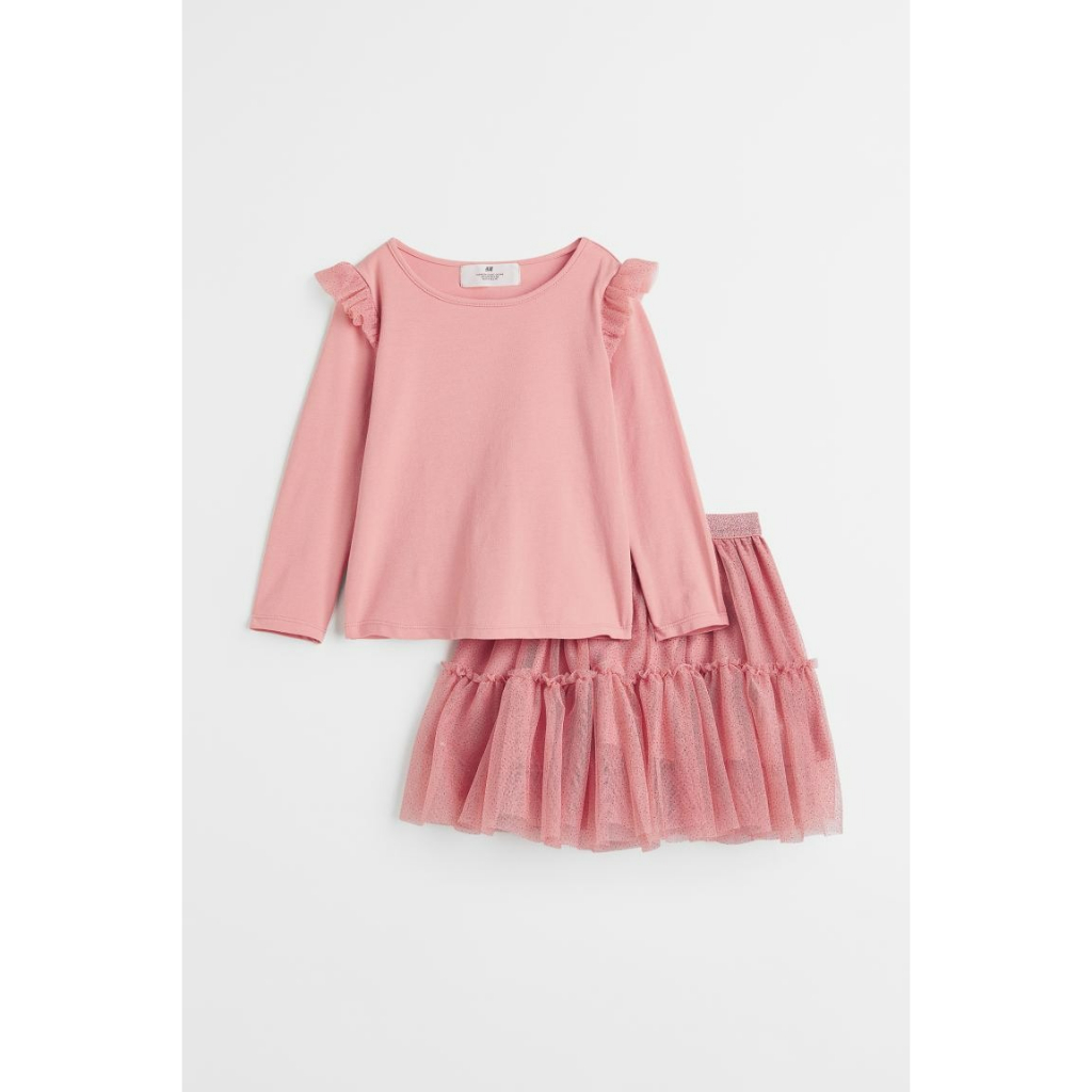Set áo chân váy hồng rainbow tím hồng nơ HM H&M _hàng chính hãng authentic