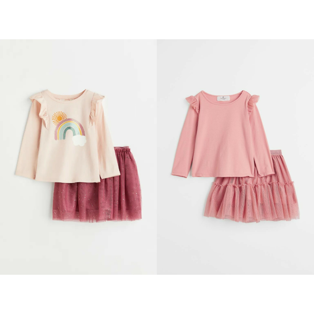 Set áo chân váy hồng rainbow hồng nơ HM H&M _hàng chính hãng authentic