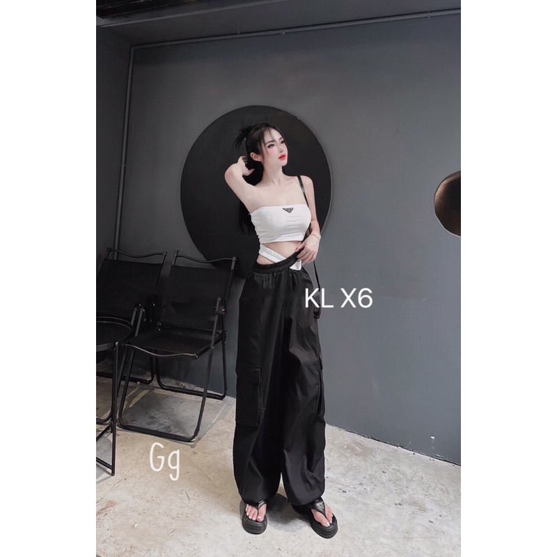 Set Trendy Áo Ống Gân + Quần Thụng Dài MaM, Áo Quây Croptop Quần Tuyết Mưa Ống Rộng