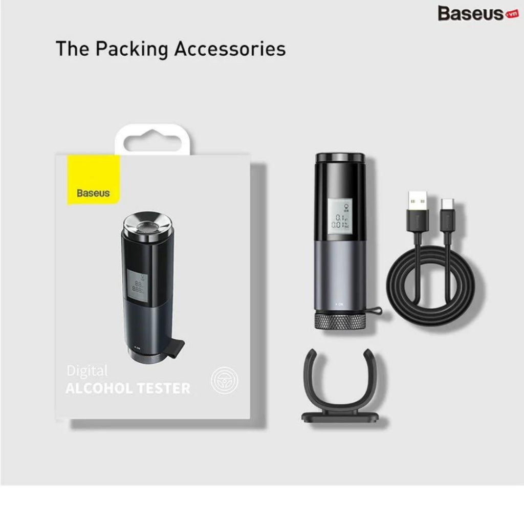 Máy đo nồng độ cồn Baseus Digital Alcohol Tester, cho kết quả sau 20s, pin trâu, có âm thanh và đèn báo kết quả