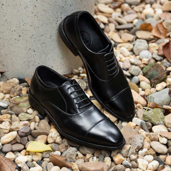 Giày Tây Cưới Công Sở Nam GUMEN OXFORD 368 ĐEN Da Bò NAPPA Cao Cấp Đế Phíp Giữ Phom Dáng