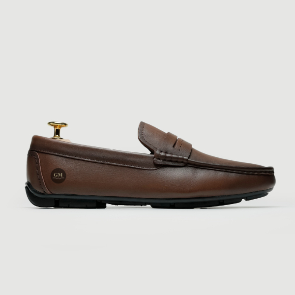 Giày Da Bò Lười Nam GUMEN GM 03 Nâu Kiểu Dáng Penny Loafer Đế Khâu Toàn Bộ Thủ Công Cao Su Đúc Nguyên Khối Mềm Mại