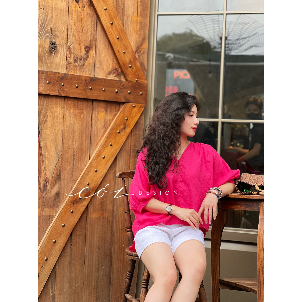 Áo nút bọc cổ V Cói Design