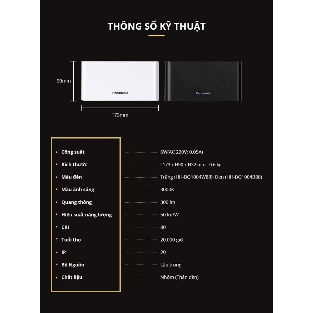 Đèn gắn tường Panasonic HHBQ1004B88, Ánh sáng vàng 3000K, trang trí, thắp sáng lối đi cầu thang, hành lang