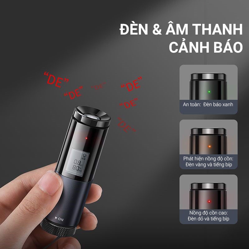 Máy đo nồng độ cồn Baseus Digital Alcohol Tester, cho kết quả sau 20s, pin trâu, có âm thanh và đèn báo kết quả