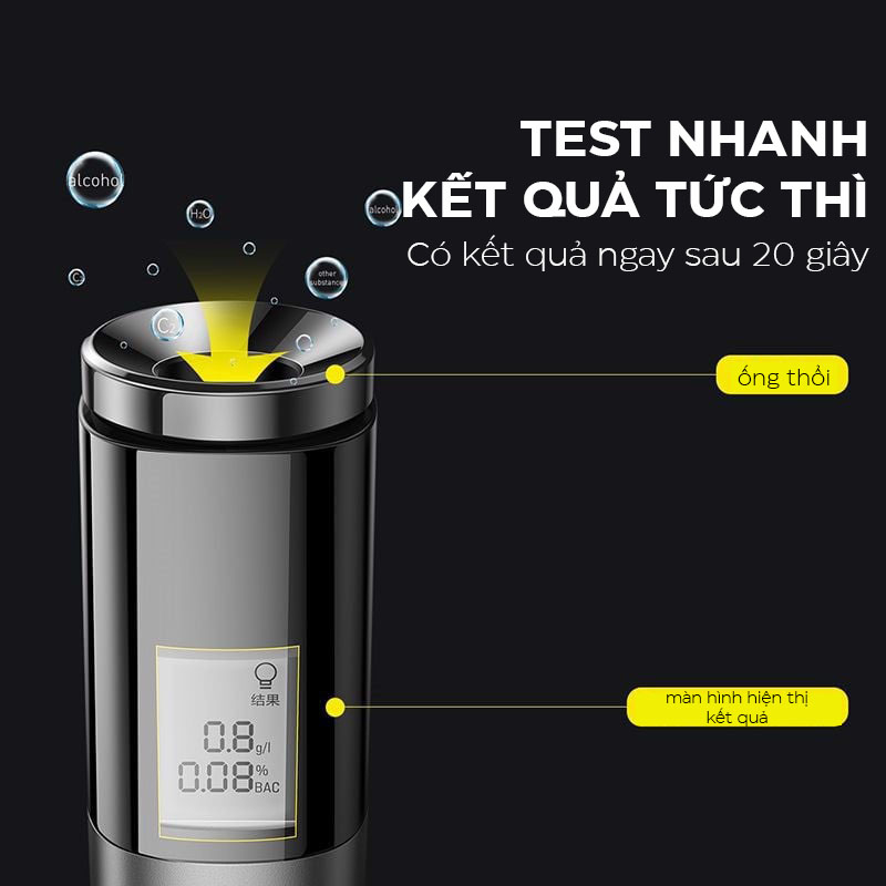 Máy đo nồng độ cồn Baseus Digital Alcohol Tester, cho kết quả sau 20s, pin trâu, có âm thanh và đèn báo kết quả