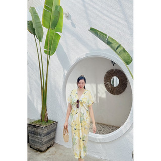 ĐẦM LỤA HOA CỔ V - BIMI