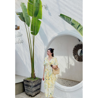 ĐẦM LỤA HOA CỔ V - BIMI