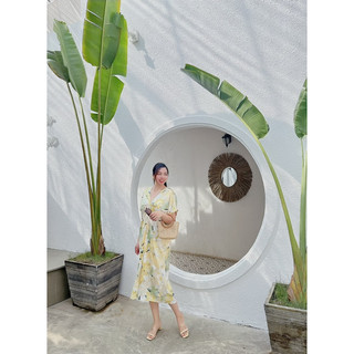 ĐẦM LỤA HOA CỔ V - BIMI