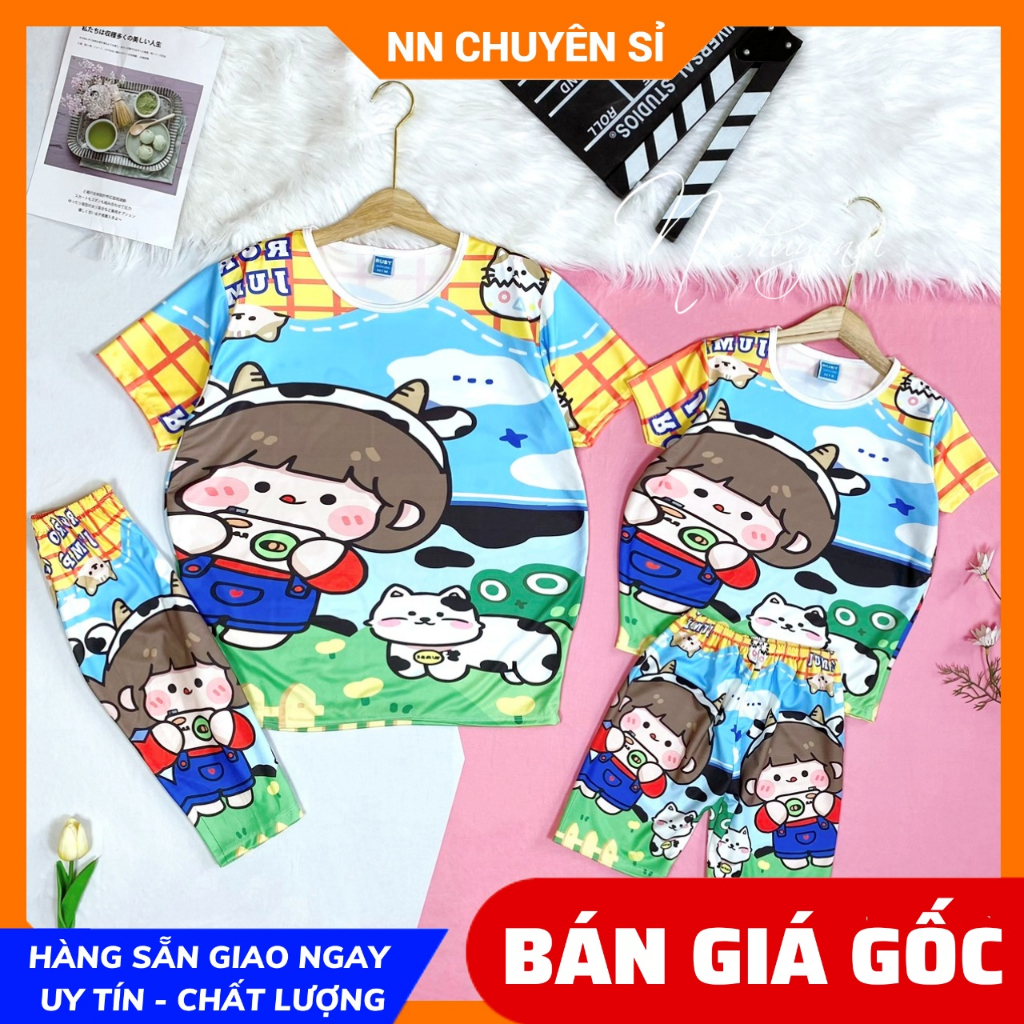 Đồ bộ thun quần Lửng mẹ và bé size đến 70kg chất thun mềm mát in hoạt hình chibi doremon dễ thương Bộ thun in 3D DBRBD