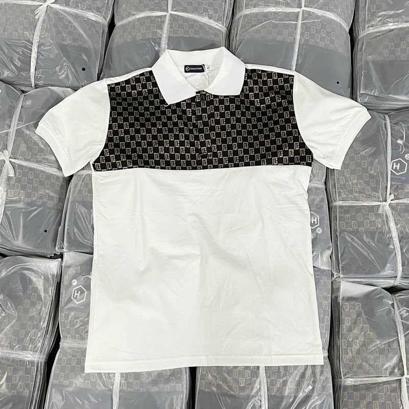 Áo polo nam tay ngắn áo thun nam có cổ in hình LV vải cotton cao cấp không xù lông form chuẩn mầu đen trắng thun lạnh